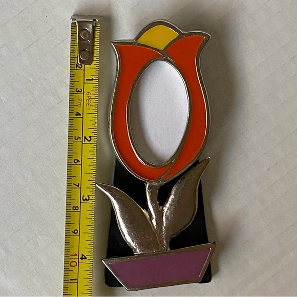 Ashleigh Manor Frame Enameled Tulip Flower Picture Size 1” X 2” Orange Pink - Picture 15 of 16